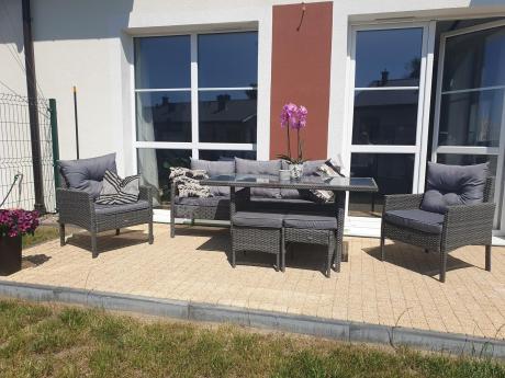 Zestaw mebli technorattanowych obiadowych z wysokim stołem Perata Dining - Dark Grey