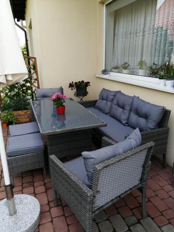 Zestaw mebli technorattanowych obiadowych z wysokim stołem Perata Dining - Dark Grey