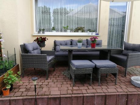 Zestaw mebli technorattanowych obiadowych z wysokim stołem Perata Dining - Dark Grey