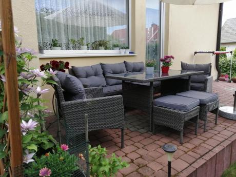 Zestaw mebli technorattanowych obiadowych z wysokim stołem Perata Dining - Dark Grey