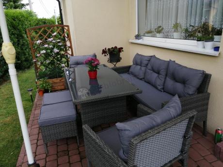 Zestaw mebli technorattanowych obiadowych z wysokim stołem Perata Dining - Dark Grey