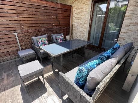 Zestaw mebli technorattanowych obiadowych z wysokim stołem Perata Dining - Dark Grey