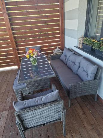 Zestaw mebli technorattanowych obiadowych z wysokim stołem Perata Dining - Dark Grey