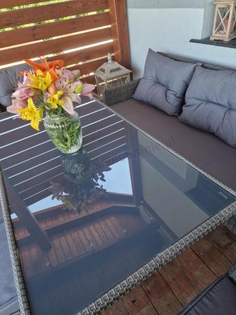 Zestaw mebli technorattanowych obiadowych z wysokim stołem Perata Dining - Dark Grey