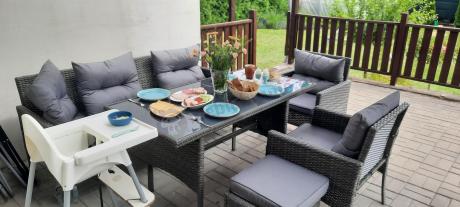 Zestaw mebli technorattanowych obiadowych z wysokim stołem Perata Dining - Dark Grey