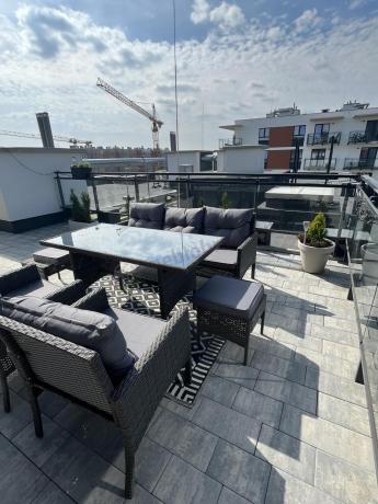 Zestaw mebli technorattanowych obiadowych z wysokim stołem Perata Dining - Dark Grey
