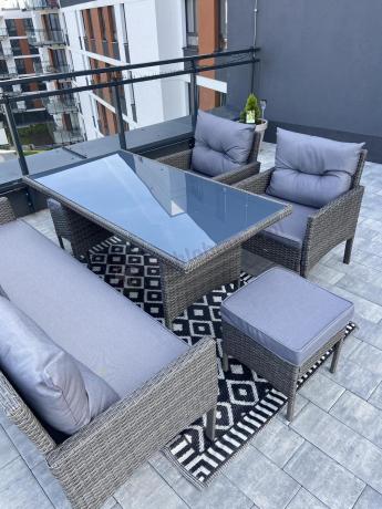 Zestaw mebli technorattanowych obiadowych z wysokim stołem Perata Dining - Dark Grey