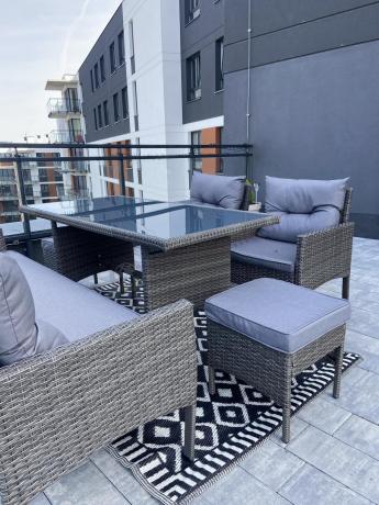 Zestaw mebli technorattanowych obiadowych z wysokim stołem Perata Dining - Dark Grey