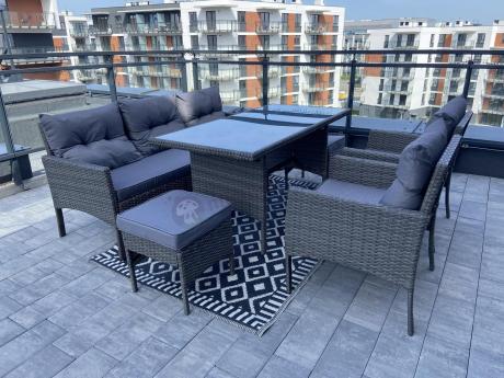 Zestaw mebli technorattanowych obiadowych z wysokim stołem Perata Dining - Dark Grey