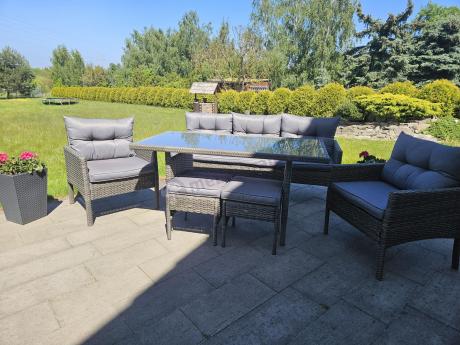 Zestaw mebli technorattanowych obiadowych z wysokim stołem Perata Dining - Dark Grey