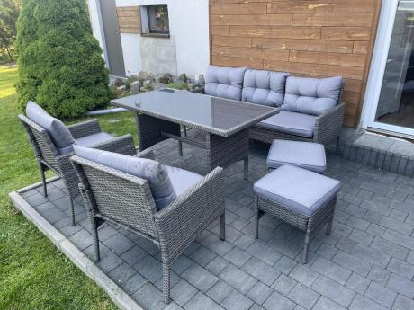 Zestaw mebli technorattanowych obiadowych z wysokim stołem Perata Dining - Dark Grey