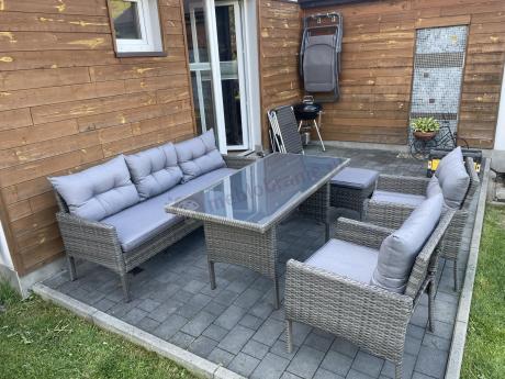 Zestaw mebli technorattanowych obiadowych z wysokim stołem Perata Dining - Dark Grey