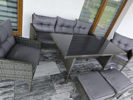 Zestaw mebli technorattanowych obiadowych z wysokim stołem Perata Dining - Dark Grey