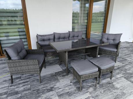 Zestaw mebli technorattanowych obiadowych z wysokim stołem Perata Dining - Dark Grey