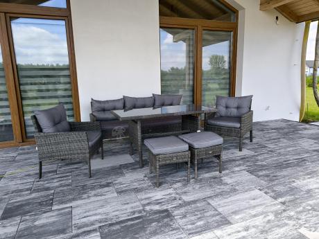 Zestaw mebli technorattanowych obiadowych z wysokim stołem Perata Dining - Dark Grey