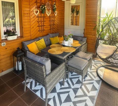 Zestaw mebli technorattanowych obiadowych z wysokim stołem Perata Dining - Dark Grey