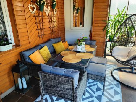 Zestaw mebli technorattanowych obiadowych z wysokim stołem Perata Dining - Dark Grey