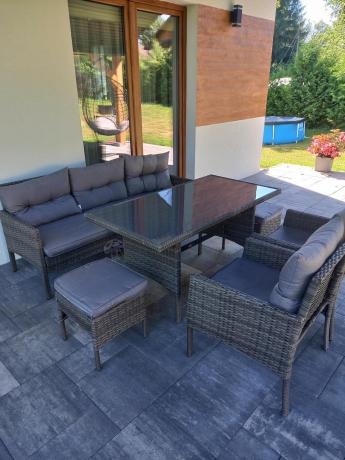 Zestaw mebli technorattanowych obiadowych z wysokim stołem Perata Dining - Dark Grey