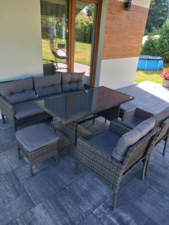 Zestaw mebli technorattanowych obiadowych z wysokim stołem Perata Dining - Dark Grey