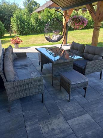 Zestaw mebli technorattanowych obiadowych z wysokim stołem Perata Dining - Dark Grey