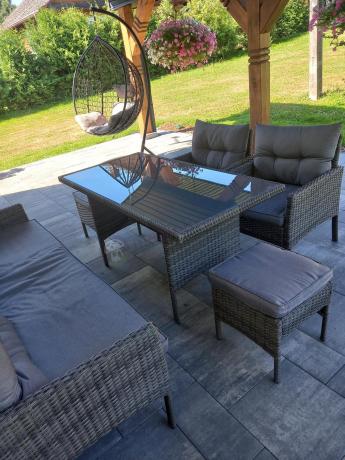 Zestaw mebli technorattanowych obiadowych z wysokim stołem Perata Dining - Dark Grey