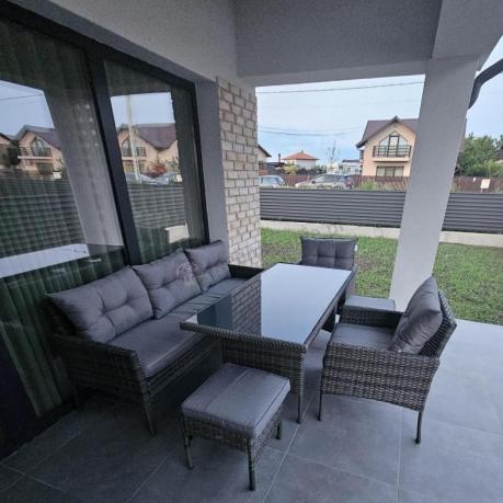 Zestaw mebli technorattanowych obiadowych z wysokim stołem Perata Dining - Dark Grey