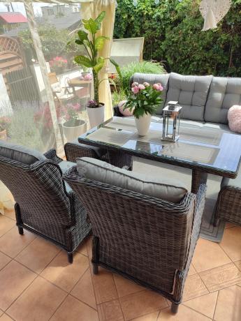 Zestaw mebli technorattanowych z regulowanymi fotelami Laritto Dining - Antracite