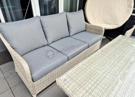 Zestaw mebli technorattanowych z sofą 180cm, fotelami, pufami i wysokim stołem Novici Dining Creme