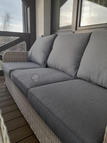 Zestaw mebli technorattanowych z sofą 180cm, fotelami, pufami i wysokim stołem Novici Dining Creme