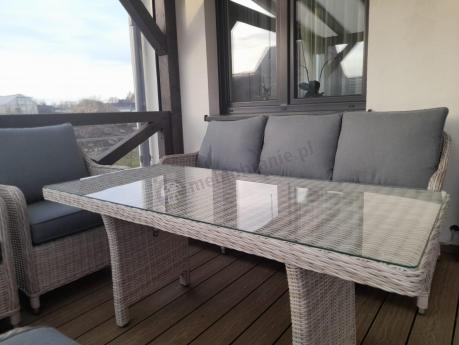 Zestaw mebli technorattanowych z sofą 180cm, fotelami, pufami i wysokim stołem Novici Dining Creme