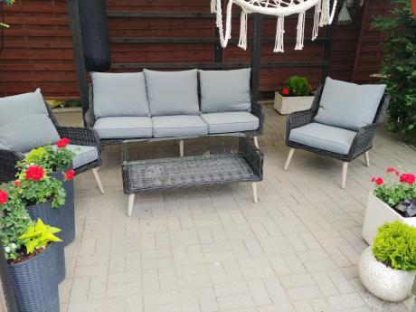 Zestaw mebli technorattanowych z sofą 184cm Cioso - Antracyt