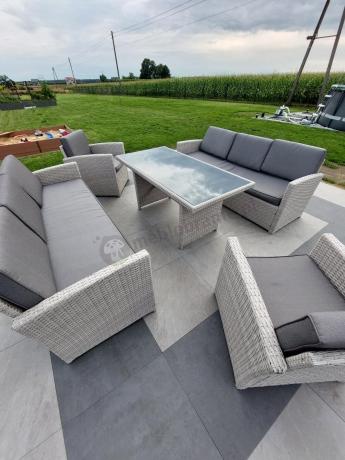Zestaw mebli technorattanowych z sofami i wysokim stołem Cofete Grande – Grey