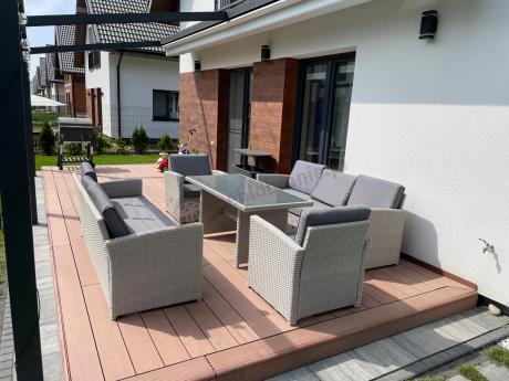 Zestaw mebli technorattanowych z sofami i wysokim stołem Cofete Grande – Grey