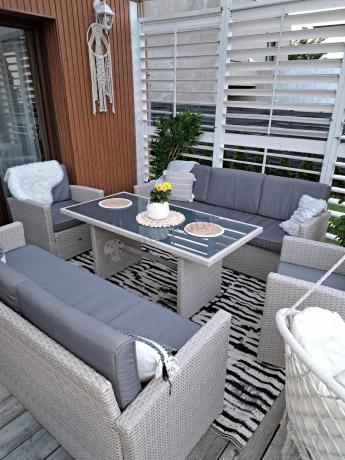 Zestaw mebli technorattanowych z sofami i wysokim stołem Cofete Grande – Grey