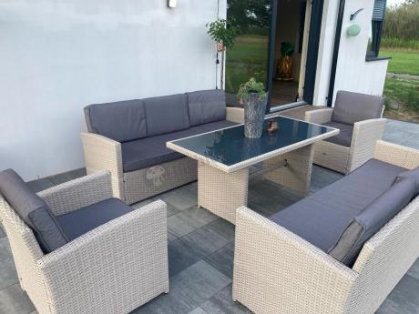 Zestaw mebli technorattanowych z sofami i wysokim stołem Cofete Grande – Grey