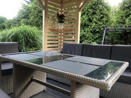 Zestaw mebli technorattanowych z sofami i wysokim stołem Cofete Grande – Grey