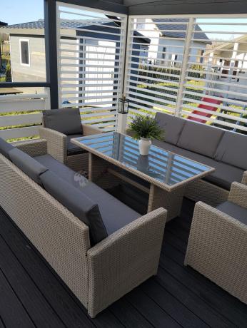 Zestaw mebli technorattanowych z sofami i wysokim stołem Cofete Grande – Grey