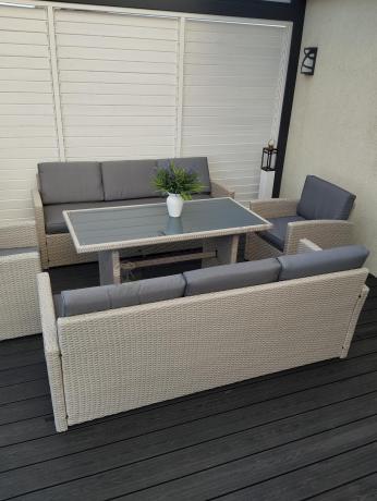 Zestaw mebli technorattanowych z sofami i wysokim stołem Cofete Grande – Grey