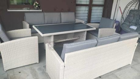 Zestaw mebli technorattanowych z sofami i wysokim stołem Cofete Grande – Grey