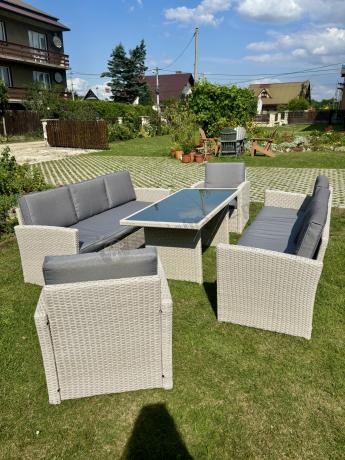 Zestaw mebli technorattanowych z sofami i wysokim stołem Cofete Grande – Grey