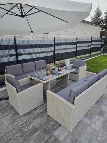 Zestaw mebli technorattanowych z sofami i wysokim stołem Cofete Grande – Grey
