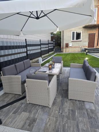 Zestaw mebli technorattanowych z sofami i wysokim stołem Cofete Grande – Grey