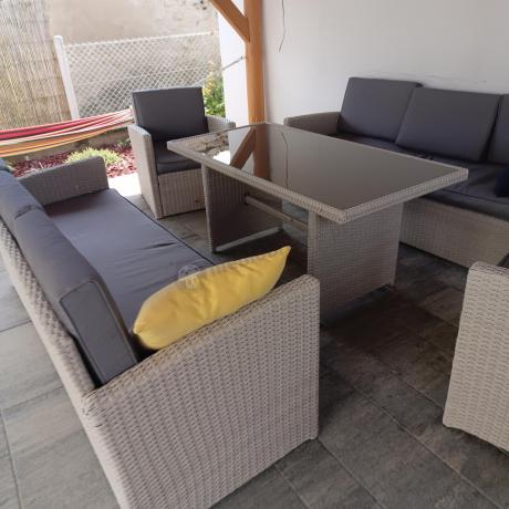 Zestaw mebli technorattanowych z sofami i wysokim stołem Cofete Grande – Grey