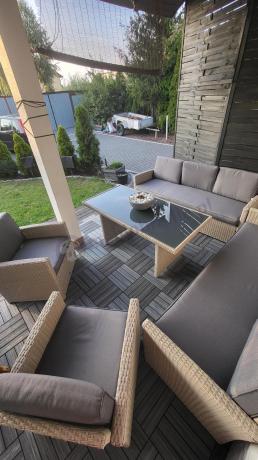 Zestaw mebli technorattanowych z sofami i wysokim stołem Cofete Grande – Grey