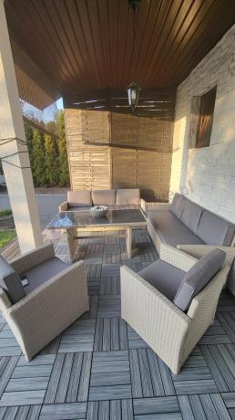 Zestaw mebli technorattanowych z sofami i wysokim stołem Cofete Grande – Grey