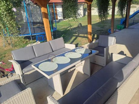 Zestaw mebli technorattanowych z sofami i wysokim stołem Cofete Grande – Grey