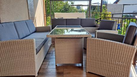 Zestaw mebli technorattanowych z sofami i wysokim stołem Cofete Grande – Grey