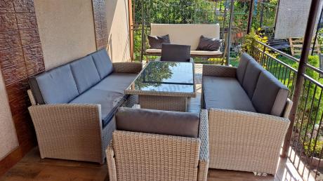 Zestaw mebli technorattanowych z sofami i wysokim stołem Cofete Grande – Grey