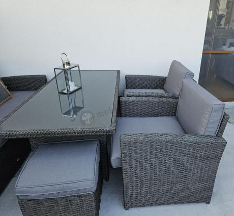 Zestaw mebli z sofą 186cm, wysokim stołem, fotelami i pufami Cofete Dining – Anthracite