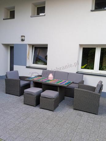 Zestaw mebli z sofą 186cm, wysokim stołem, fotelami i pufami Cofete Dining – Anthracite
